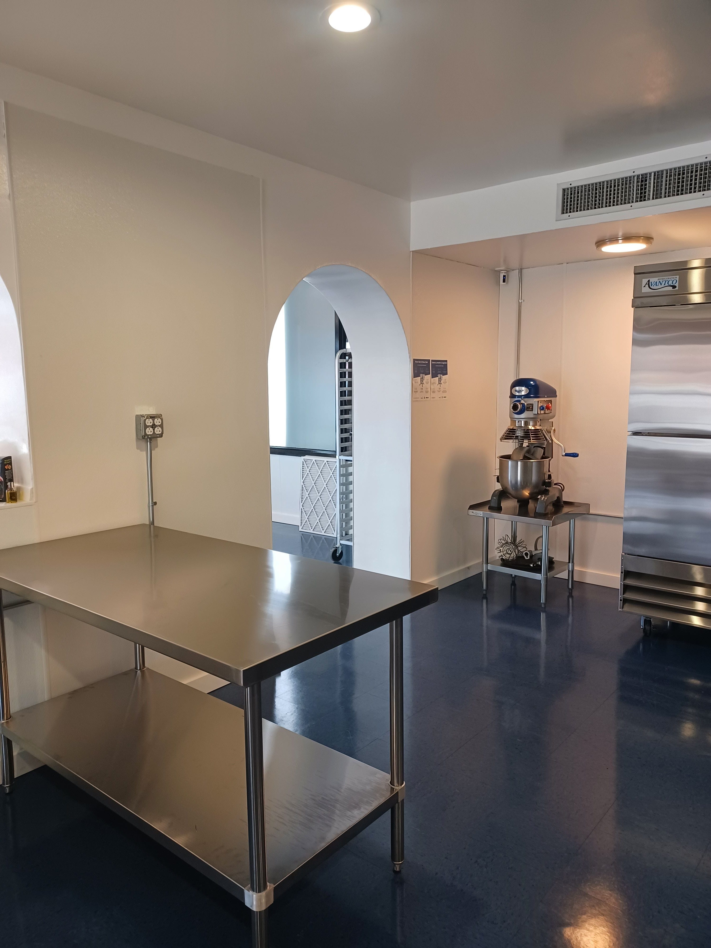 We have over100 linear feet of stainless steel table space available.